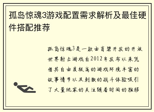 孤岛惊魂3游戏配置需求解析及最佳硬件搭配推荐